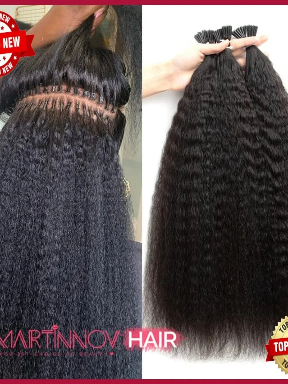 24 Inch I Tip Human Hair Extensions Kinky Straight Cold Fusion 50G